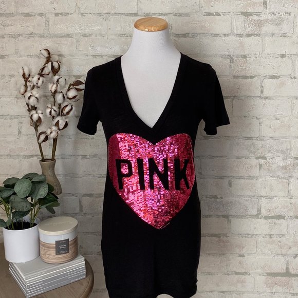PINK Victoria's Secret Tops - PINK Victoria's Secret | Black Sequin T-Shirt